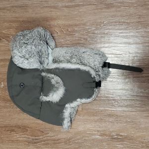 Crown Cap Signature 100% Nylon Rabbit Fur Trim Hat Ski Cozy Warm Outdoor